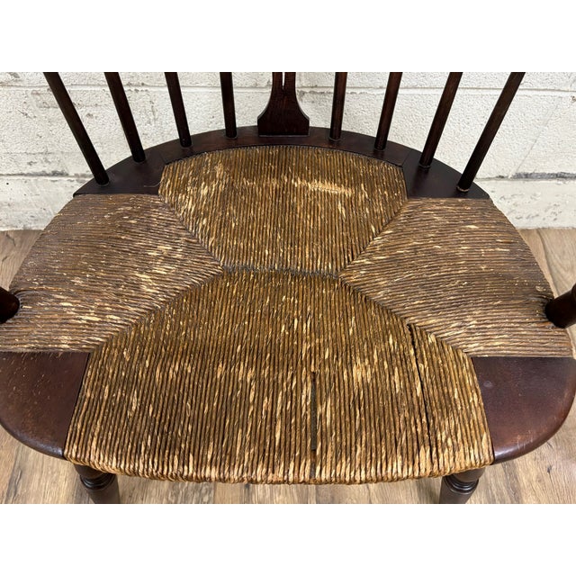 Wood Vintage or Antique Sack Back Rush Seat Windsor Arm Chair For Sale - Image 7 of 10