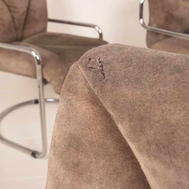 Italian Astro Chrome and Taupe Suede Armchairs by Guido Faleschini for I4 Mariani, 1979, Set of 6 For Sale - Image 16 of 18