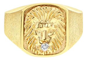 Lions Head Diamond Ring with Brushed Satin Finish, Size 8
