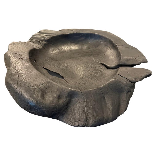 Impressive large charred vessel hand carved from a single piece of reclaimed teak wood. Both usable and sculptural. Burnt...