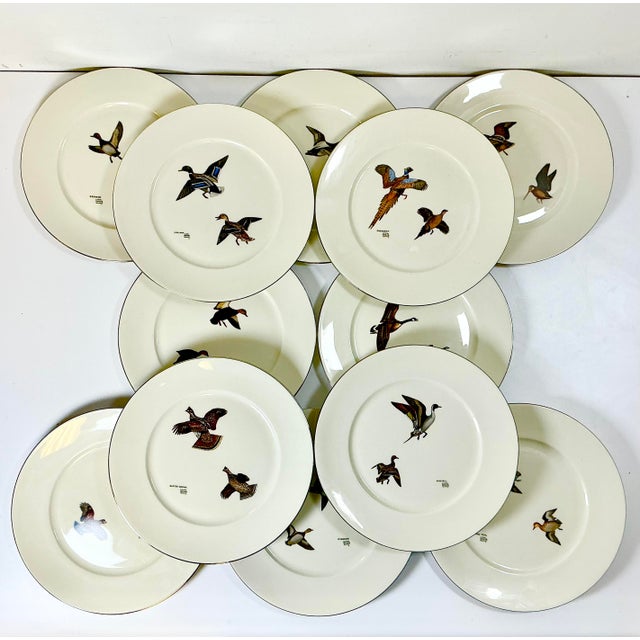 1950s Vintage Americana Adirondack Arts & Crafts Fowl Game Birds Dinner Plates - Set of 12, Lynn Bogue Hunt For Sale - Image 16 of 16