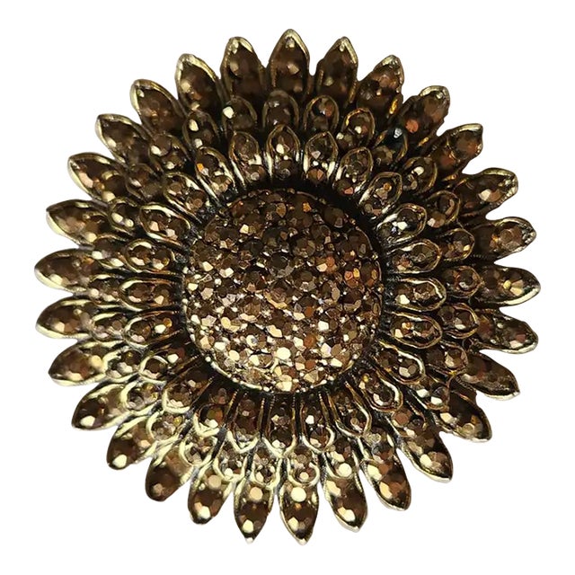 1950s Weiss Brooch Gold Starburst Diamanté Pavé Pin For Sale