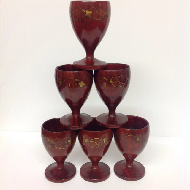Mid-Century Modern Danish Modern Hand Turned Rose Wood Cordials - 6 For Sale - Image 3 of 6
