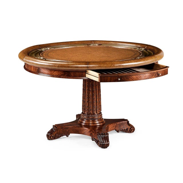 Traditional Mahogany Round Poker Table For Sale - Image 3 of 11