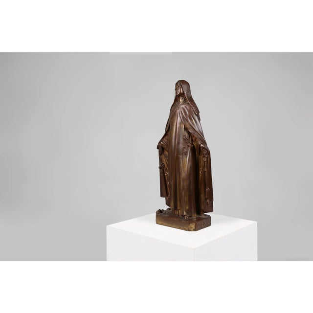 Large Holy Maria Statue in Bronze Painted Plaster, Belgium, 1930s For Sale - Image 4 of 12