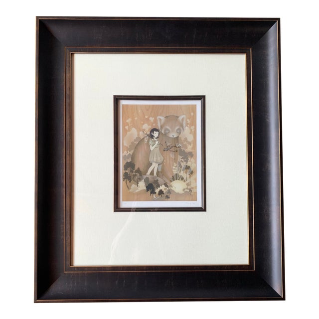 1980s Girl and Cat Art Japanese Drawing For Sale