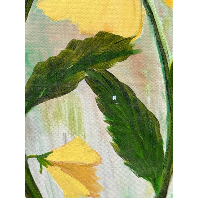 1980s Francis Downs Original Oil Painting of Yellow Hibiscus Flowers, 48” X 36” For Sale - Image 4 of 7