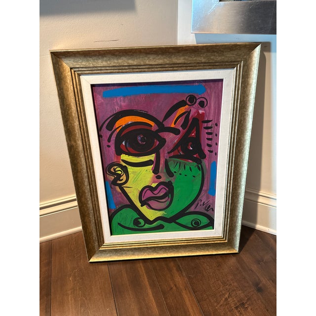 1970s Original Abstract Painting by Peter Keil. This great piece was executed on board and depicts a colorful whimsical...
