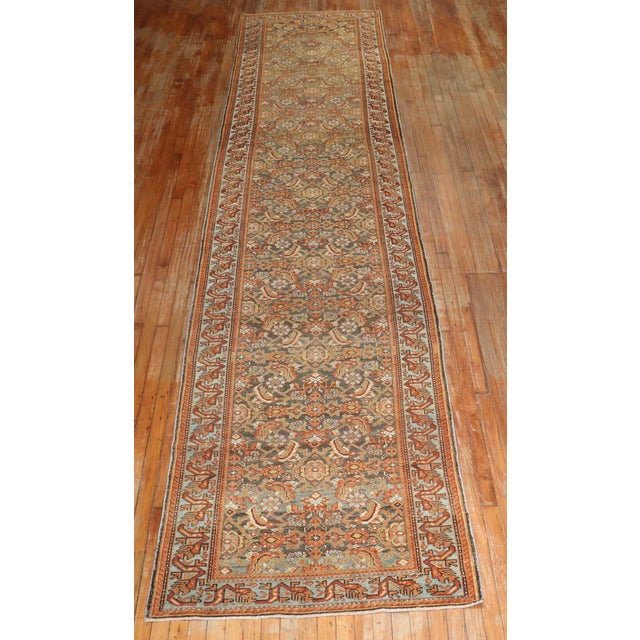 Early 20th Century Brown Orange Malayer Runner - 3'6" x 16'6" For Sale - Image 4 of 10