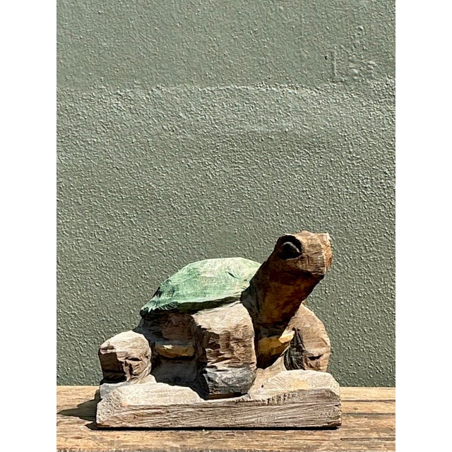 Mid-Century Modern Vintage Hand Carved Turtle Sculpture For Sale - Image 3 of 12