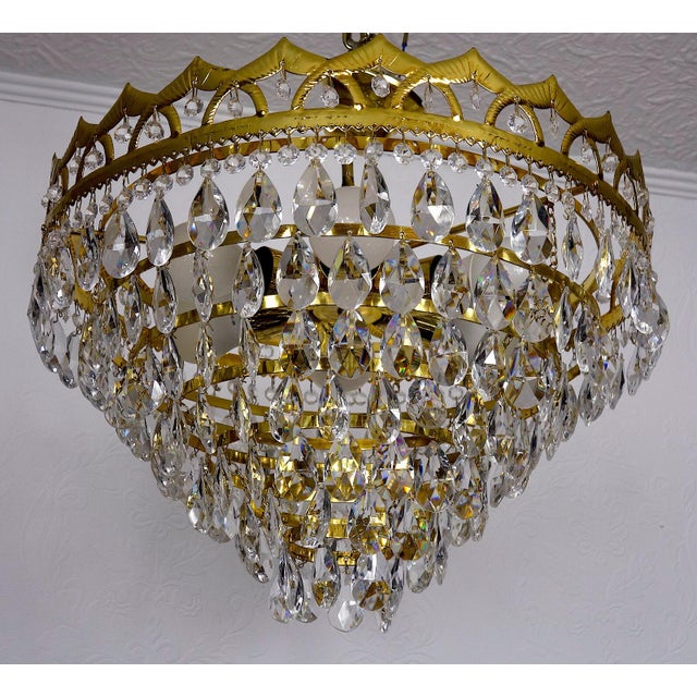 Vintage Gilded Metal and Crystal Chandelier, 1990s For Sale - Image 10 of 11