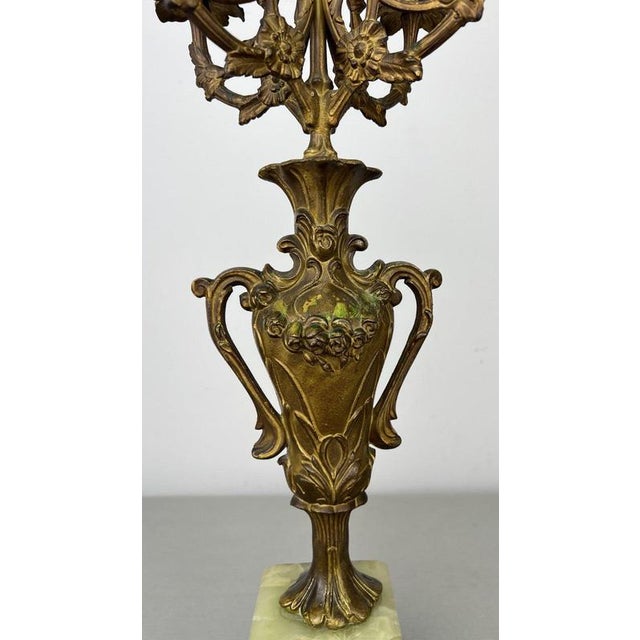 Metal Antique French Brass and Marble 5-Arm Candelabra For Sale - Image 7 of 12