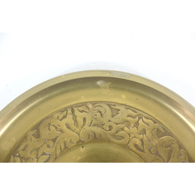 1980s Large Vintage Brass Serving Tray With Raised Pattern, Trinket or Drinks Plate For Sale - Image 5 of 10