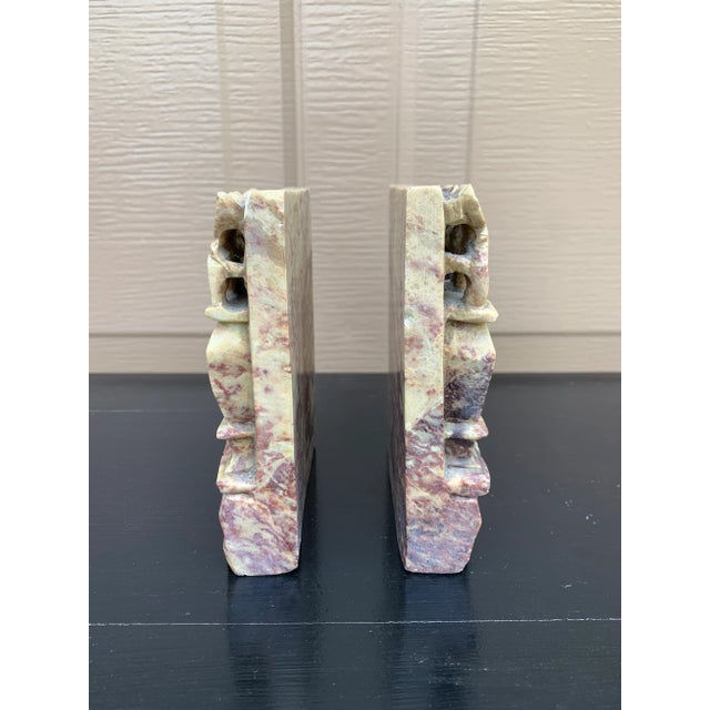 Antique Chinese Art Deco Carved Soapstone Floral Bookends, Pair For Sale In South Bend - Image 6 of 13
