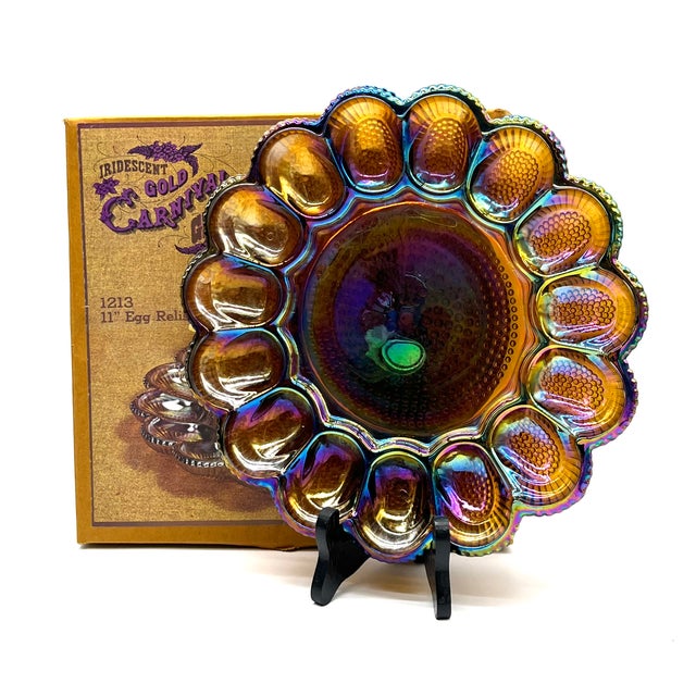 Vintage Iridescent Serving Plate from Indiana Glass & Co., 1970s For Sale - Image 13 of 17