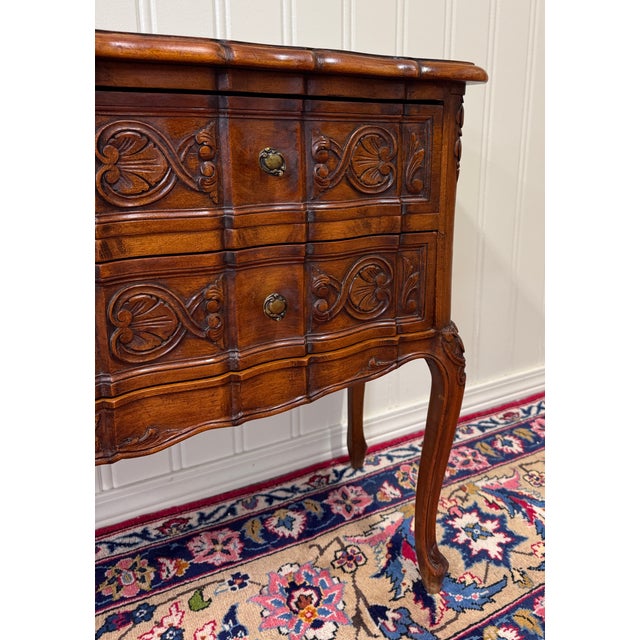 Antique French Chest of Drawers Console Serpentine Carved Walnut Louis XV c.1920 For Sale - Image 14 of 18