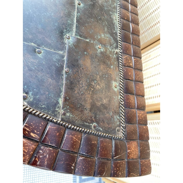 Hollywood Regency Vintage Maitland-Smith Sideboard With Hammered Copper and Tessellated Coconut Shells For Sale - Image 3 of 12