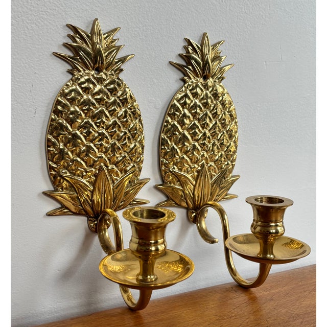 Metal Hollywood Regency Brass Pineapple Sconces - A Pair For Sale - Image 7 of 7