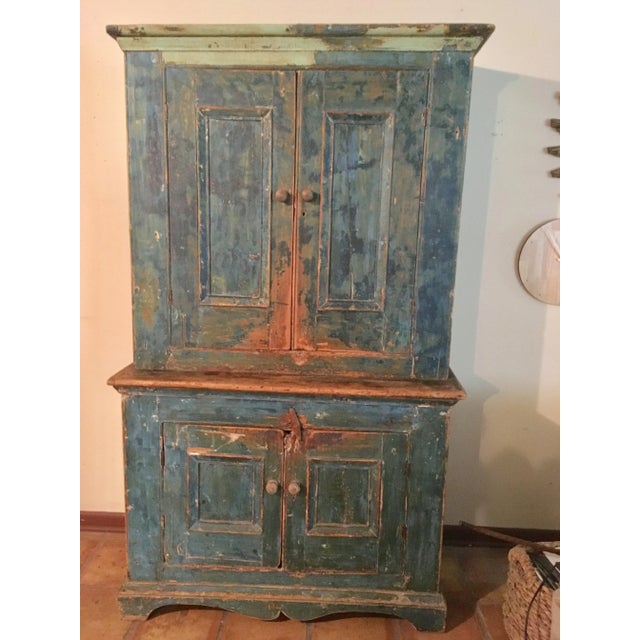 Mid 18th Century Antique Blue Step Back Cupboard For Sale - Image 9 of 9