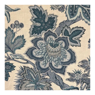 Manuel Canovas Mysore Blue and White Screen Printed Linen Fabric- 6 Yards For Sale