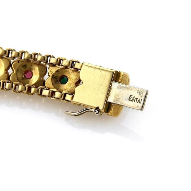 Mid 20th Century Mid 20th Century Multi-Gems 18k Yellow Gold Floral Link Bracelet For Sale - Image 5 of 5