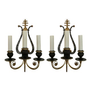 E. F. Caldwell Lyre Form Bronze Sconces - A Pair For Sale