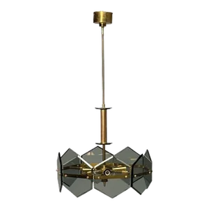 Gino Paroldo, Fontana Arte, Italian Mid-Century Modern, Chandelier, Brass, Glass