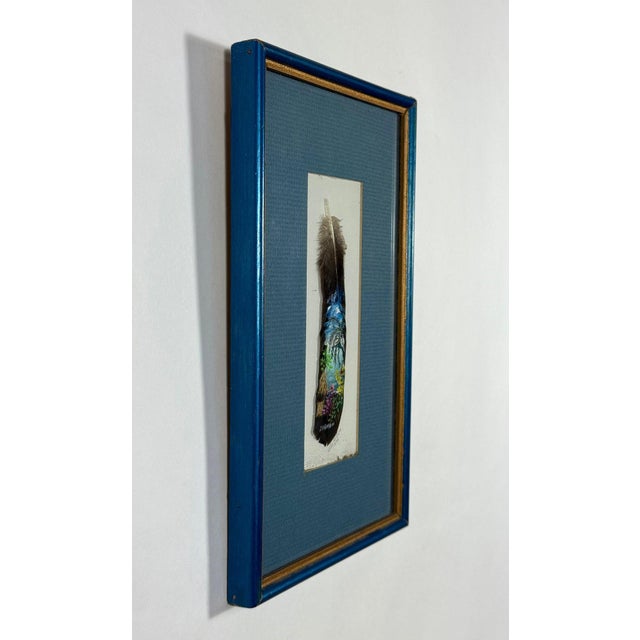 Vintage 1992 Costa Rica Hand-Painted Feather Art, Framed & Signed For Sale - Image 4 of 7