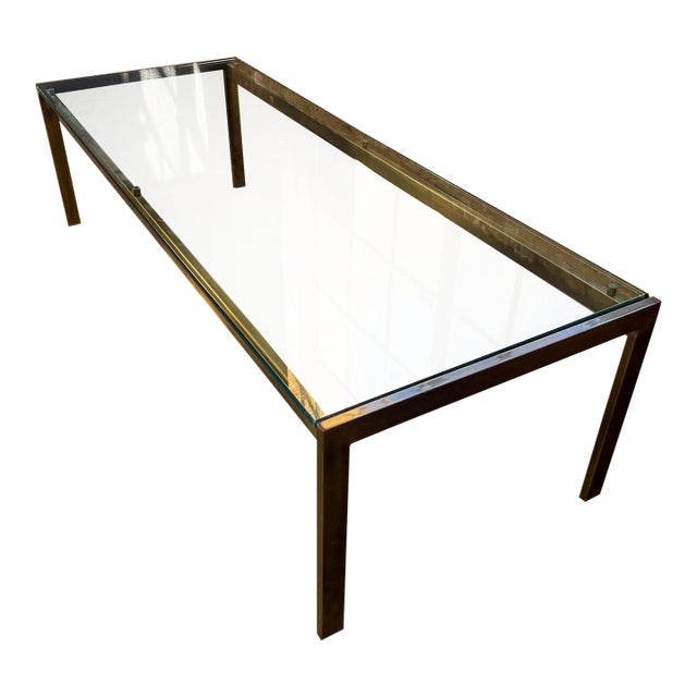 Late 20th Century Brushed Bronze and Glass Coffee Table For Sale