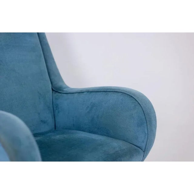 1950s Blue Velvet Armchair with Beech Base, 1950s For Sale - Image 5 of 9