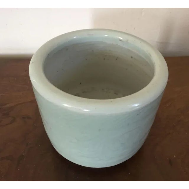 19th Century Chinese Celadon Porcelain Brush Pot or Cachepot Planter For Sale - Image 9 of 11