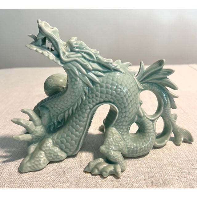 MCM Porcelain Celadon Andrea by Sadek Dragon Figurine For Sale - Image 4 of 7
