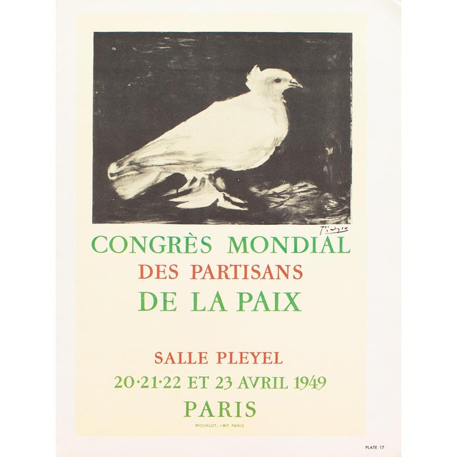 An excellent full-color reproduction poster after the poster by Pablo Picasso for World Congress Of Partisans Of Peace,...