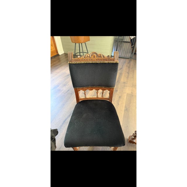 Oxblood Red Ornate Antique Wood Drop Leaf Dining Table Set W 3 Chairs / Entryway Table For Sale - Image 8 of 11