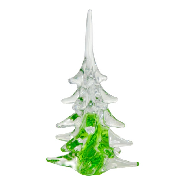 Signed 10" Swedish Blown Art Glass Green Tree For Sale