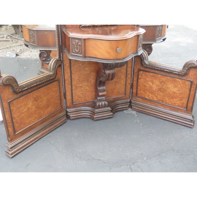 1920s Carved Tri Fold Vanity Makeup Dressing Table and Stool 6454 For Sale - Image 10 of 18