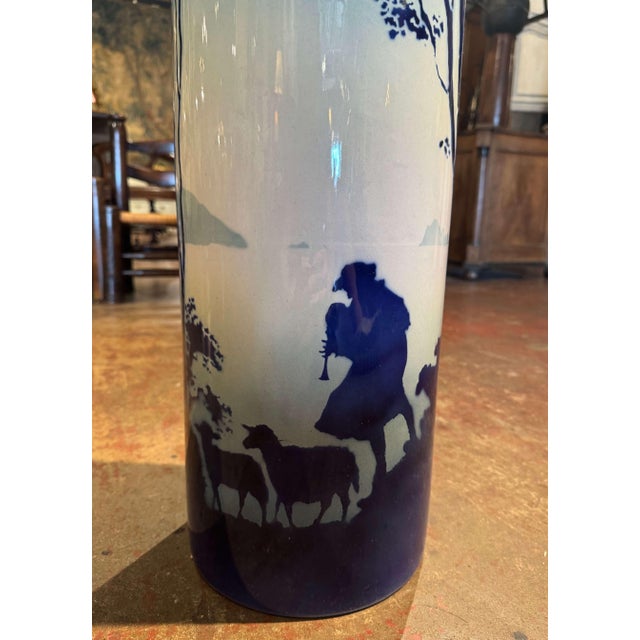 Mid 20th Century Mid-Century French Blue & White Painted Porcelain Umbrella Stand For Sale - Image 4 of 9