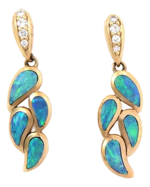 Kabana Diamond Fire Opal 14k Yellow Gold Teardrop Dangle Earrings, 2 Pieces