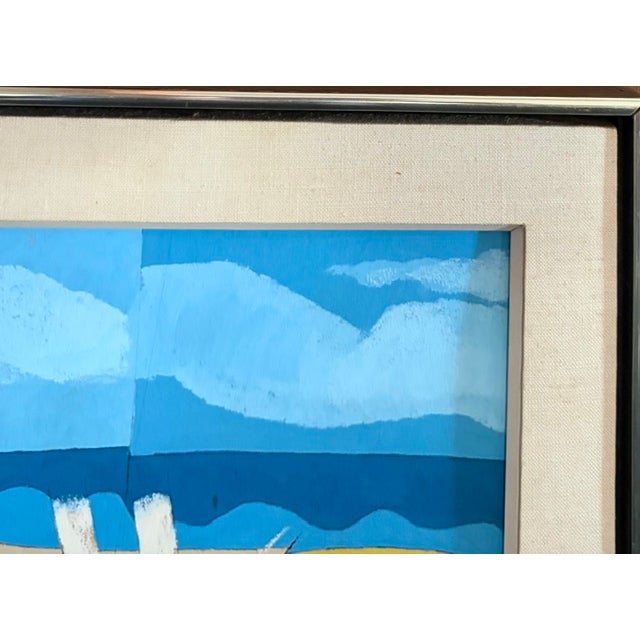 Mid 20th Century Mid Century Modernist Abstract Landscape Painting - A Boat Sits on a Beach Under a Blue Sky- Signed For Sale - Image 5 of 9