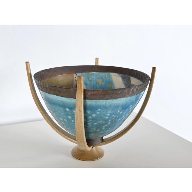 20th Century Sculpture Raku Art Pottery Stoneware Bowl on Stand from Catriona McLeod, 1970s For Sale - Image 10 of 18