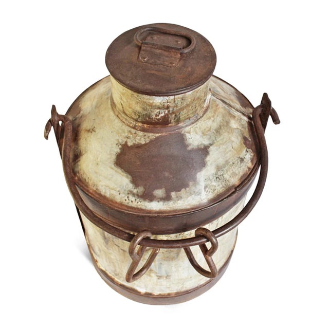 Large vintage iron milk can from India. Crafted from strong industrial hand crafted iron and galvanized steel....