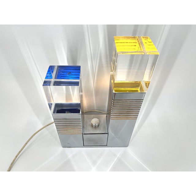 Vintage Chrome and Acrylic Glass Table Lamp attributed to Gaetano Missaglia, 1970s For Sale - Image 10 of 13