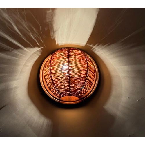 Wood Teak and Woven Natural Fiber Wall Sconces, 1970s, Set of 2 For Sale - Image 7 of 13