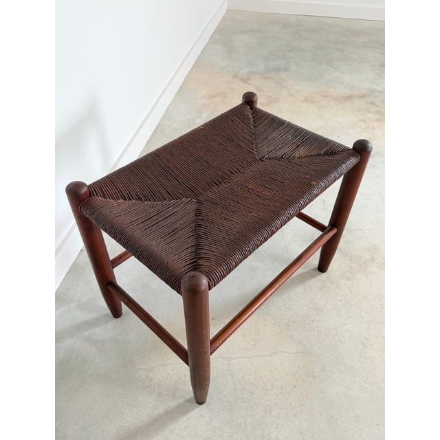 Danish Cord Woven Bench Ottoman Hand-Crafted Midcentury (France) 1960s Weathered For Sale - Image 12 of 13