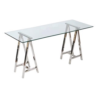 Mid-Century Italian Chromed Steel Trestles after Milo Baughman, 1970s, Set of 2 For Sale