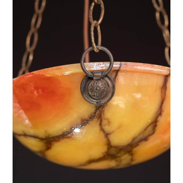 Art Deco Red and Orange Art Deco White Alabaster Pendant, 1940s For Sale - Image 3 of 12