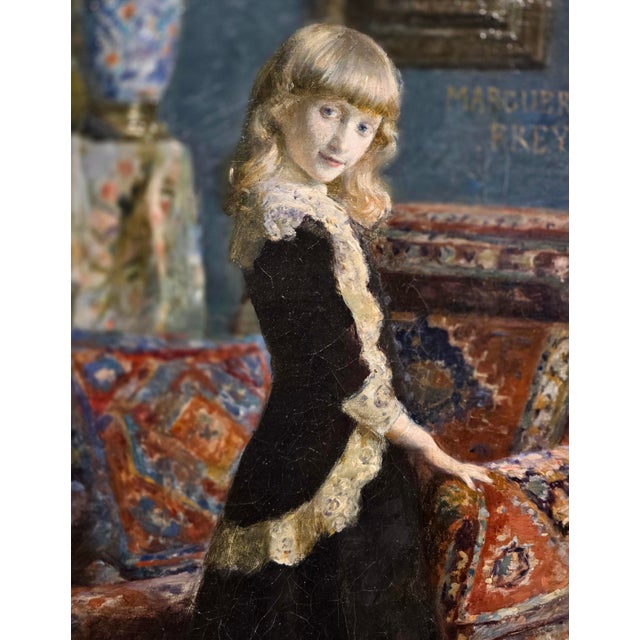 Late 19th Century Armand Point -Portrait of a Young Girl in an Interior- 19th Century French Oil Painting For Sale - Image 5 of 13