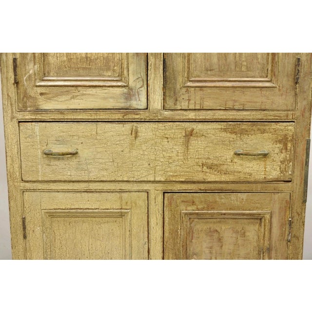 Antique French Country Farmhouse Beige Distressed Paint Kitchen Cupboard Cabinet For Sale - Image 13 of 13