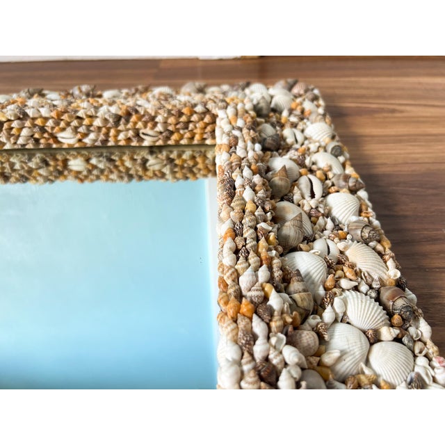 Late 20th Century Oversized Vintage Shell-Encrusted Wall Mirror – Coastal / Nautical / Boho Beach House Style For Sale - Image 5 of 11
