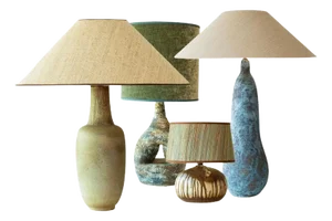 Blue Green Ceramic Floor Table Lamp with Silk Shades attributed to R. Houben, 1970